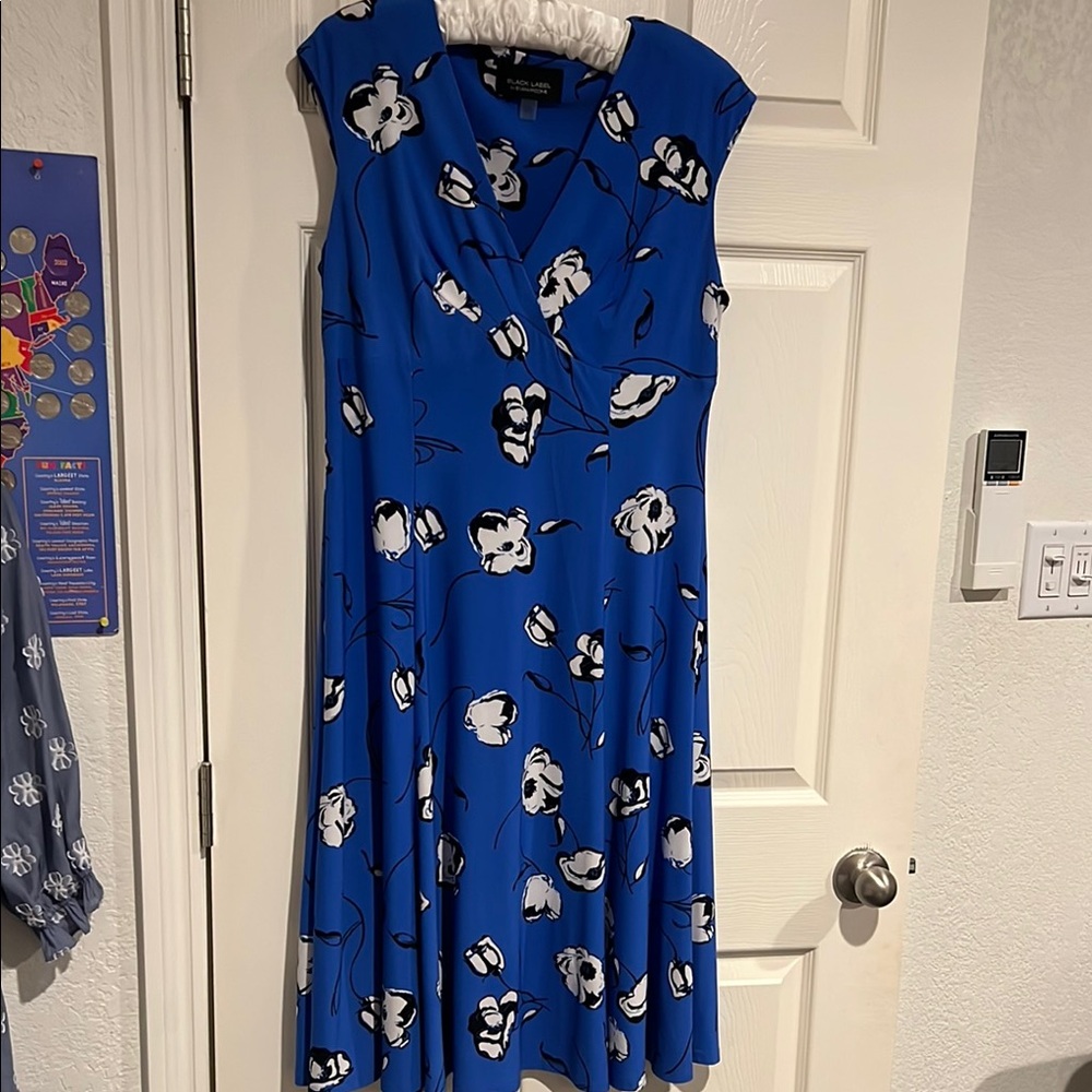 Black Label Blue Pleated Sundress V-Neck Midi
